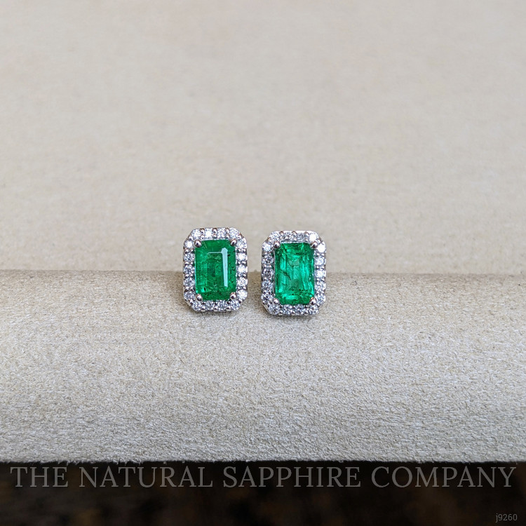 1.15 Ct.Tw. Emerald Natural Diamond Pave Earrings, 14K White Gold