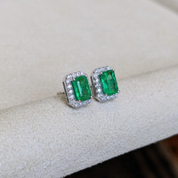 1.15 Ct.Tw. Emerald Natural Diamond Pave Earrings, 14K White Gold Life Style