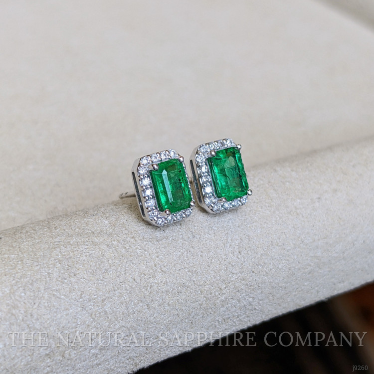 1.15 Ct.Tw. Emerald Natural Diamond Pave Earrings, 14K White Gold