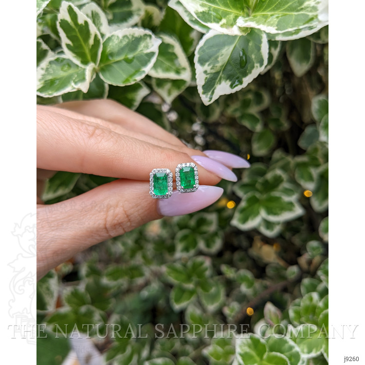 1.15 Ct.Tw. Emerald Natural Diamond Pave Earrings, 14K White Gold