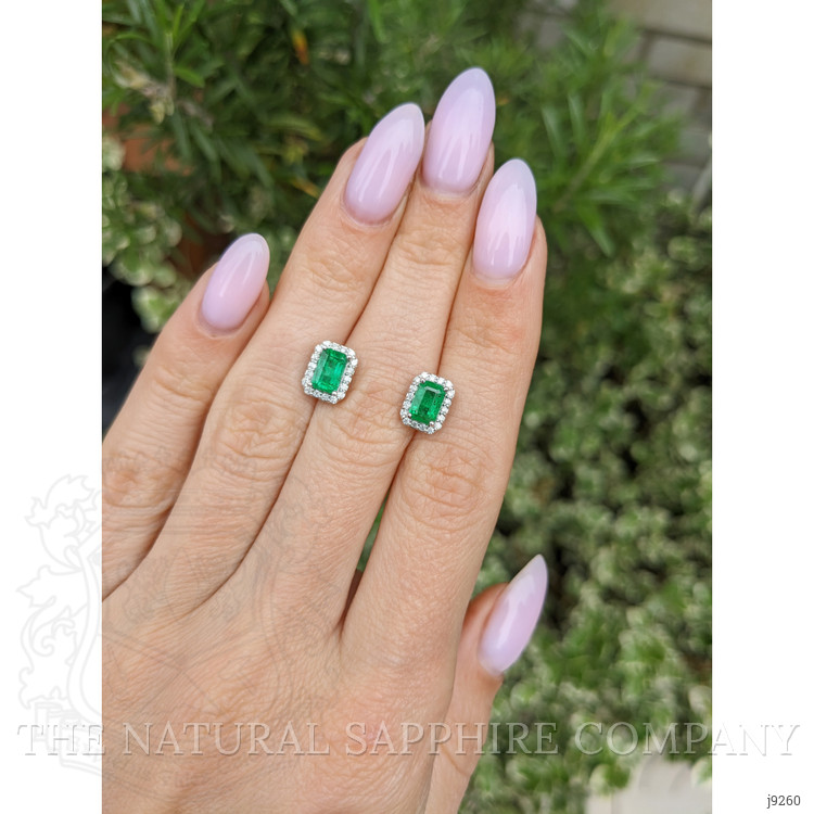 1.15 Ct.Tw. Emerald Natural Diamond Pave Earrings, 14K White Gold