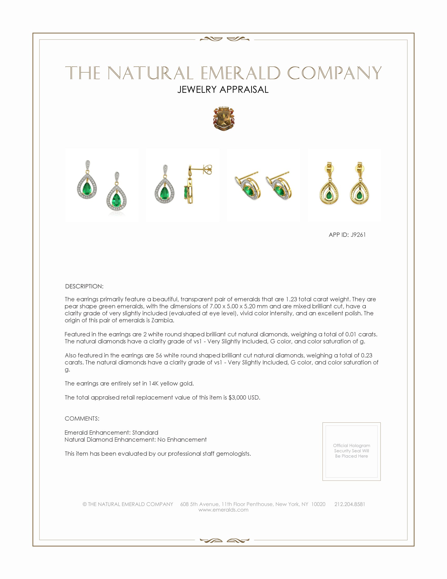 1.23 Ct.Tw. Emerald and Natural Diamond Pave Earrings, 14K Yellow Gold