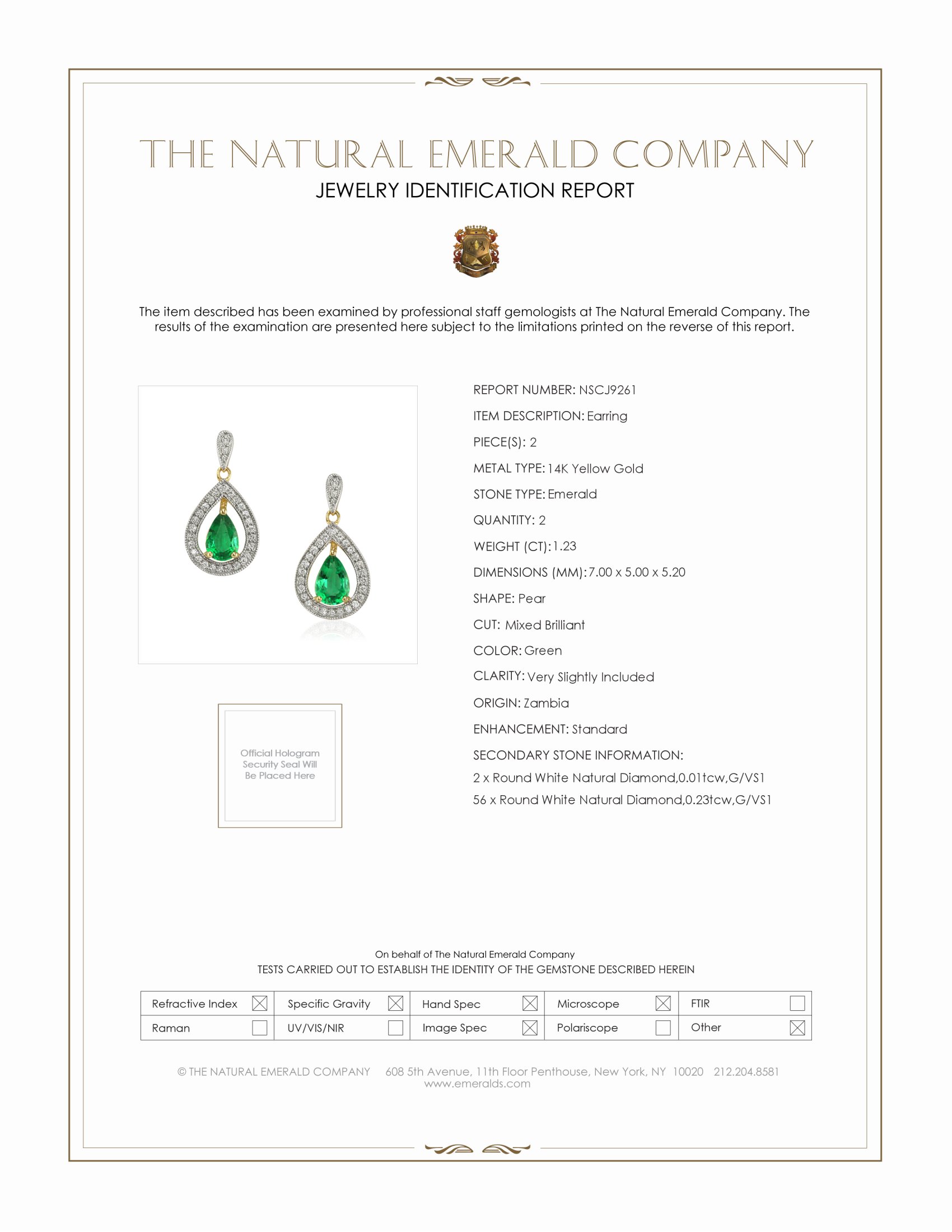 1.23 Ct.Tw. Emerald and Natural Diamond Pave Earrings, 14K Yellow Gold