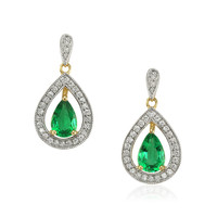 1.23 Ct.Tw. Emerald Natural Diamond Halo Earrings, 14K Yellow Gold Video