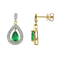 1.23 Ct.Tw. Emerald Natural Diamond Halo Earrings, 14K Yellow Gold Image