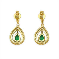 1.23 Ct.Tw. Emerald Natural Diamond Halo Earrings, 14K Yellow Gold Image