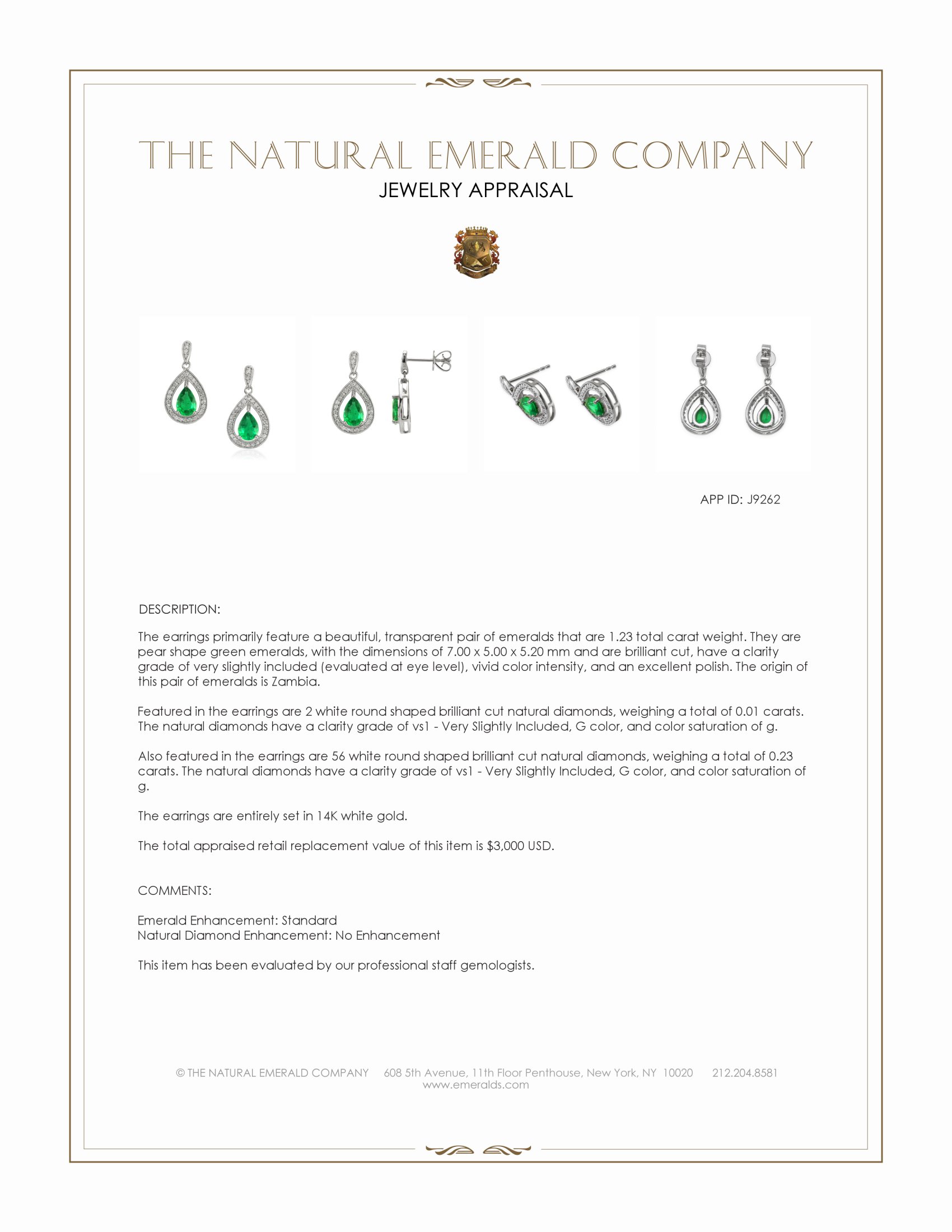 1.23 Ct.Tw. Emerald and Natural Diamond Pave Earrings, 14K White Gold