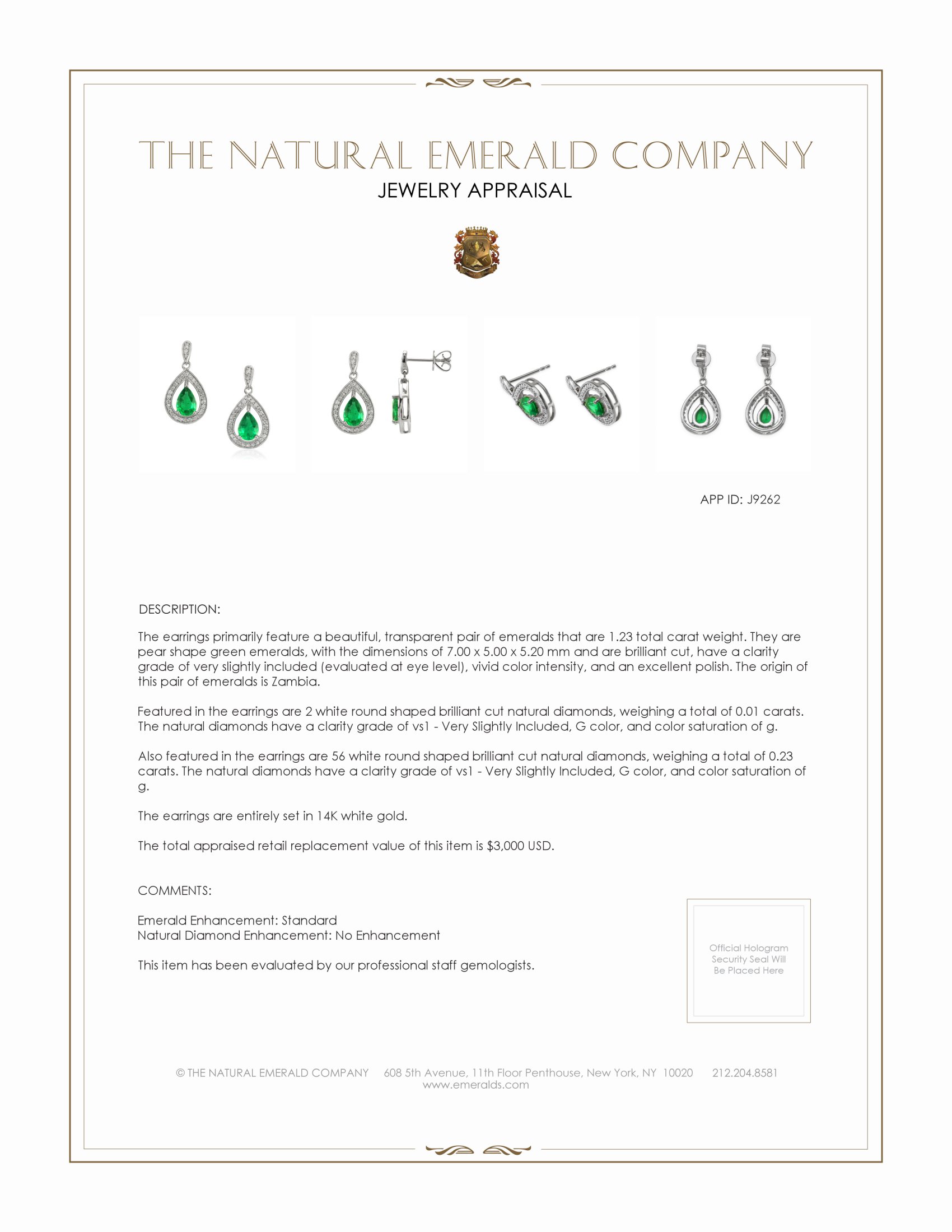 1.23 Ct.Tw. Emerald Natural Diamond Halo Earrings, 14K White Gold