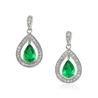 1.23 Ct.Tw. Emerald Natural Diamond Halo Earrings, 14K White Gold Video