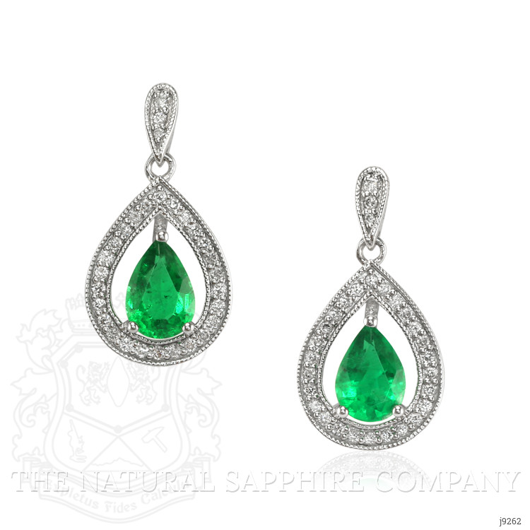 1.23 Ct.Tw. Emerald Natural Diamond Halo Earrings, 14K White Gold