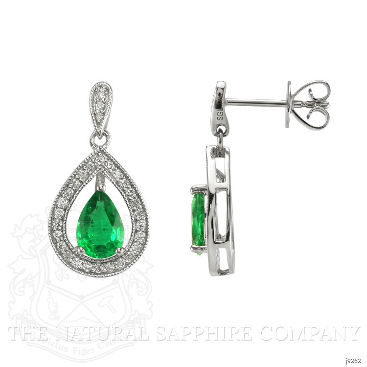1.23 Ct.Tw. Emerald Natural Diamond Halo Earrings, 14K White Gold