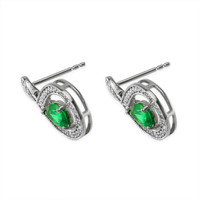 1.23 Ct.Tw. Emerald Natural Diamond Halo Earrings, 14K White Gold Image