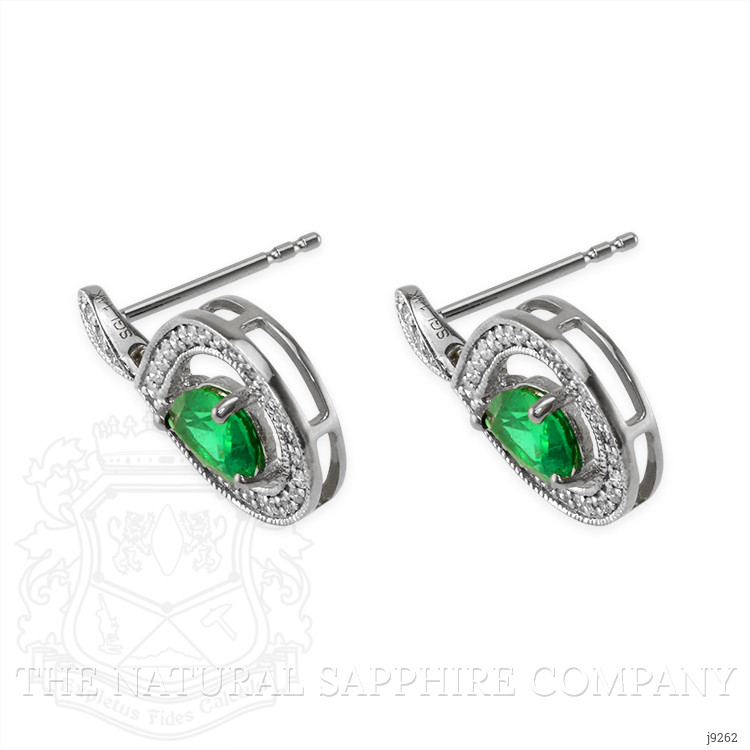 1.23 Ct.Tw. Emerald Natural Diamond Halo Earrings, 14K White Gold