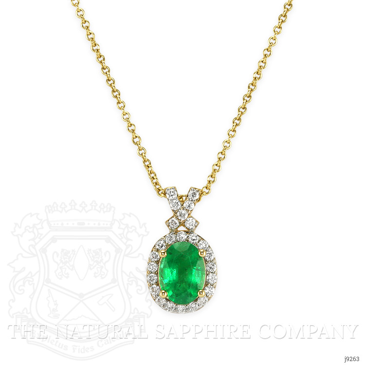1.18 Ct. Emerald Natural Diamond Pave Pendant, 14K Yellow Gold
