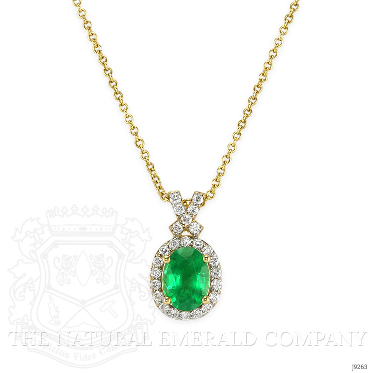1.18 Ct. Emerald Natural Diamond Pave Pendant, 14K Yellow Gold