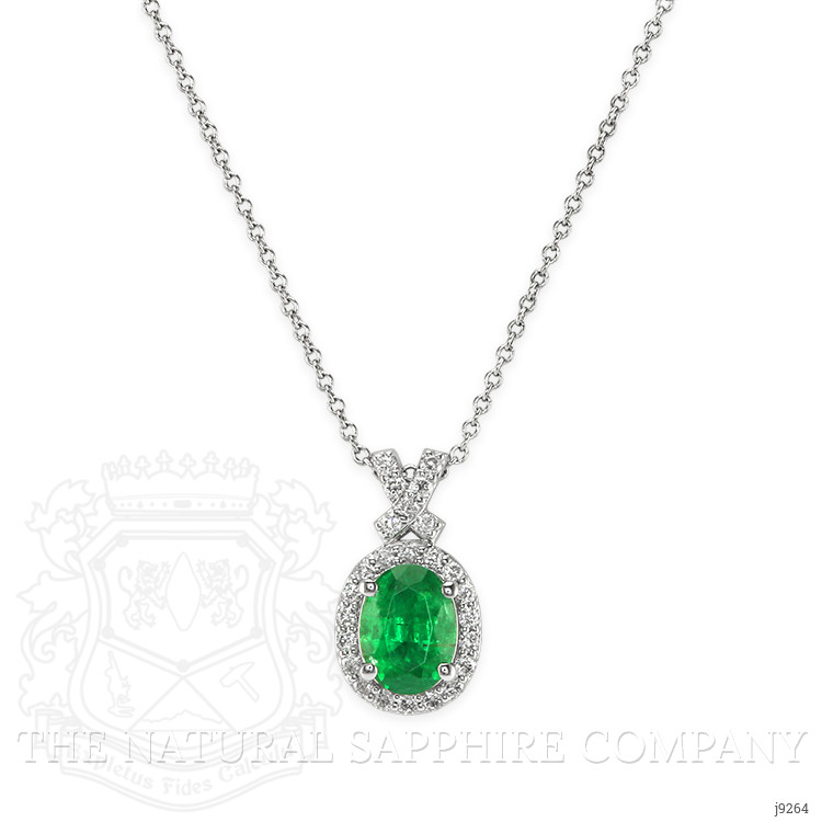 1.18 Ct. Emerald Natural Diamond Pave Pendant, 14K White Gold