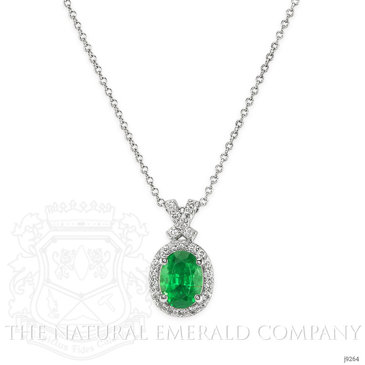 1.18 Ct. Emerald Natural Diamond Pave Pendant, 14K White Gold