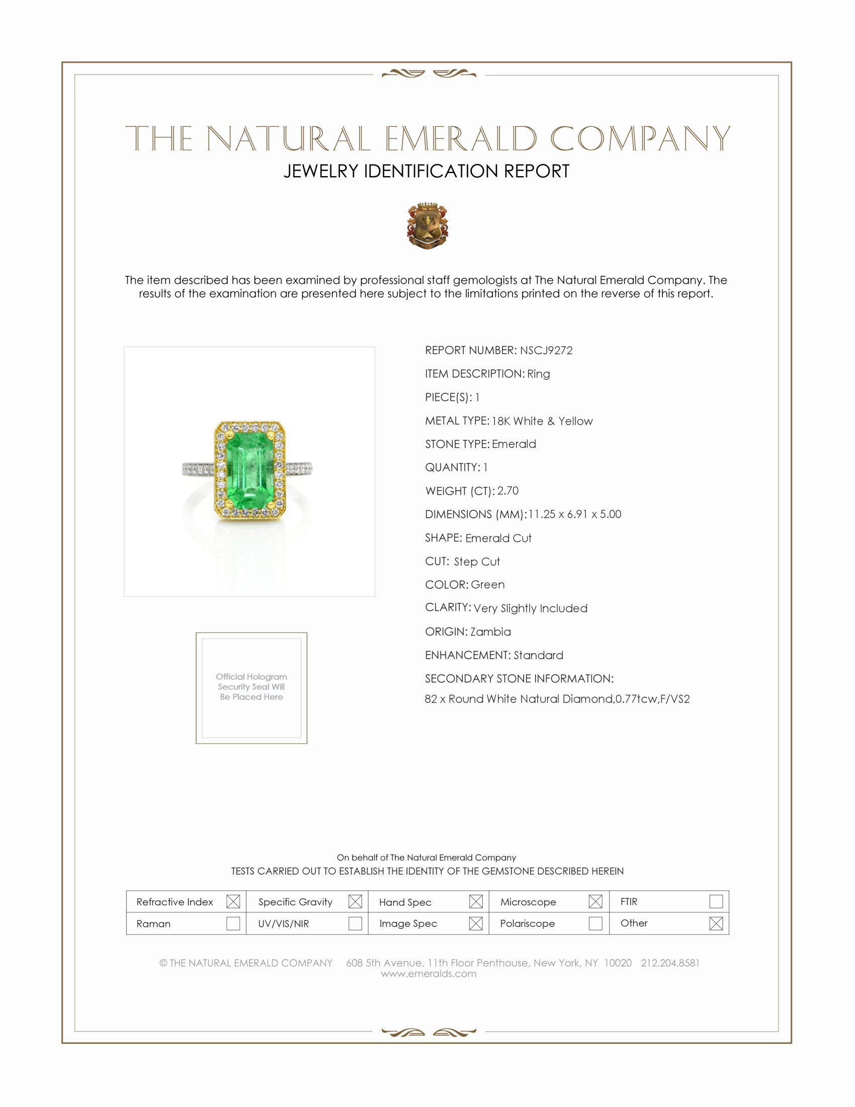 2.70 Ct. Emerald Natural Diamond Pave Ring, 18K White & Yellow