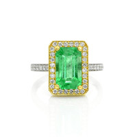2.70 Ct. Emerald Natural Diamond Pave Ring, 18K White & Yellow Video