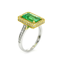 2.70 Ct. Emerald Natural Diamond Pave Ring, 18K White & Yellow Image