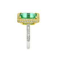 2.70 Ct. Emerald Natural Diamond Pave Ring, 18K White & Yellow Image