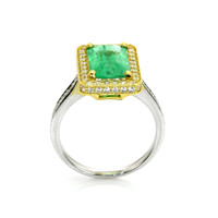 2.70 Ct. Emerald Natural Diamond Pave Ring, 18K White & Yellow Image