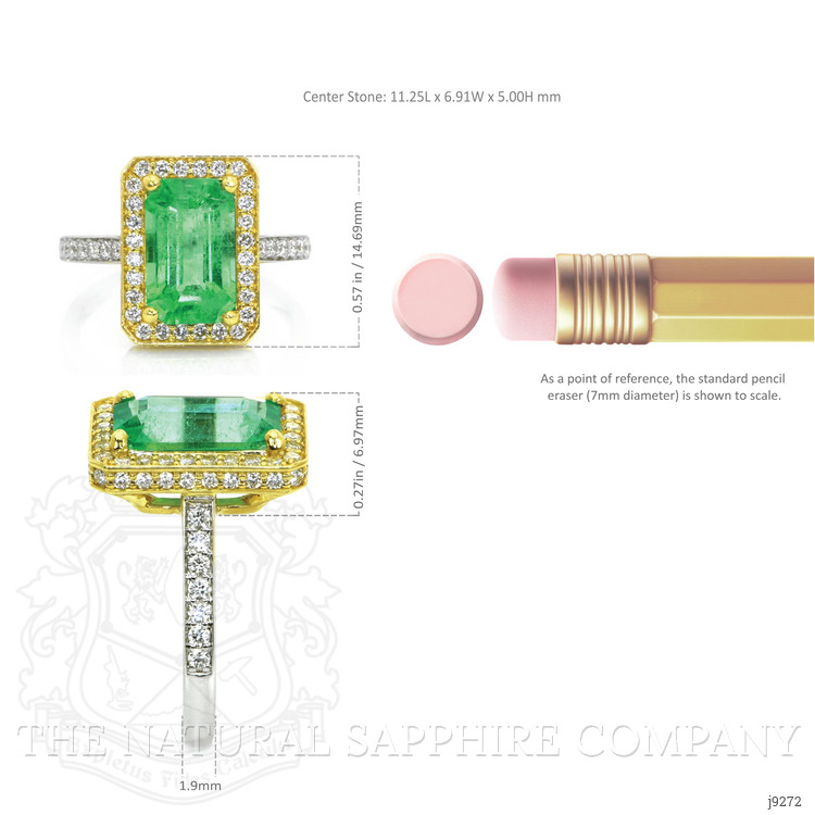 2.70 Ct. Emerald Natural Diamond Pave Ring, 18K White & Yellow