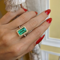 2.70 Ct. Emerald Natural Diamond Pave Ring, 18K White & Yellow Life Style