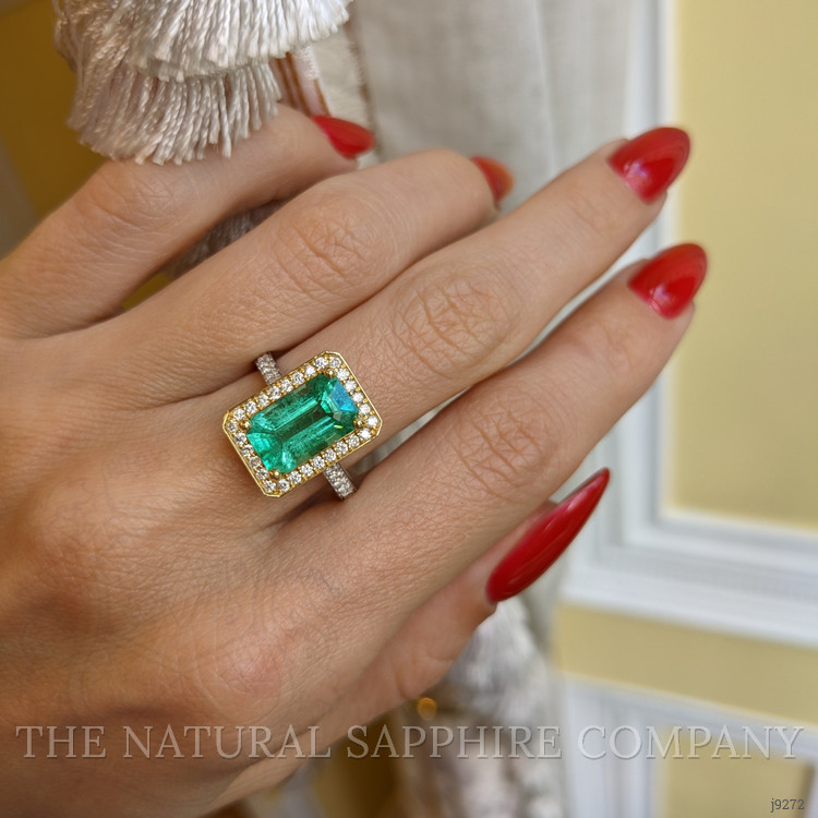 2.70 Ct. Emerald Natural Diamond Pave Ring, 18K White & Yellow