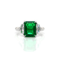 4.07 Ct. Emerald Natural Diamond Three Stone Ring, Platinum 950 Video