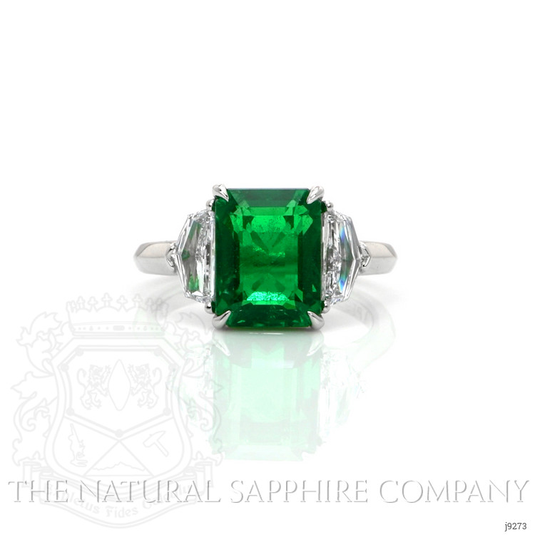 4.07 Ct. Emerald Natural Diamond Three Stone Ring, Platinum 950