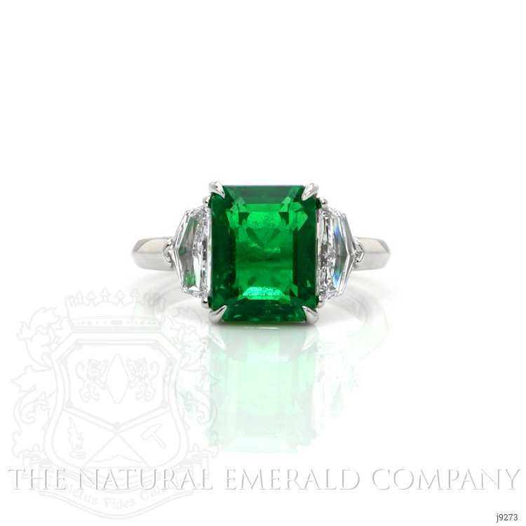 4.07 Ct. Emerald Natural Diamond Three Stone Ring, Platinum 950