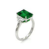 4.07 Ct. Emerald Natural Diamond Three Stone Ring, Platinum 950 Image