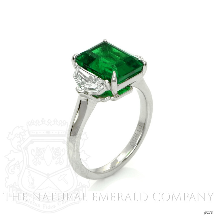 4.07 Ct. Emerald Natural Diamond Three Stone Ring, Platinum 950