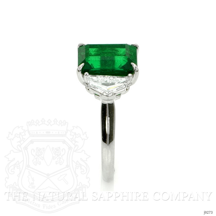 4.07 Ct. Emerald Natural Diamond Three Stone Ring, Platinum 950