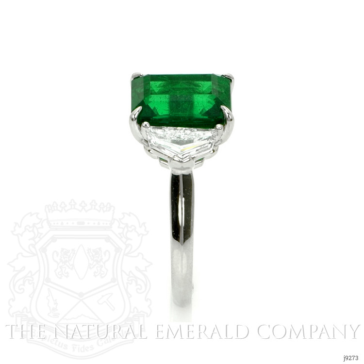 4.07 Ct. Emerald Natural Diamond Three Stone Ring, Platinum 950