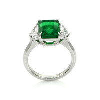 4.07 Ct. Emerald Natural Diamond Three Stone Ring, Platinum 950 Image