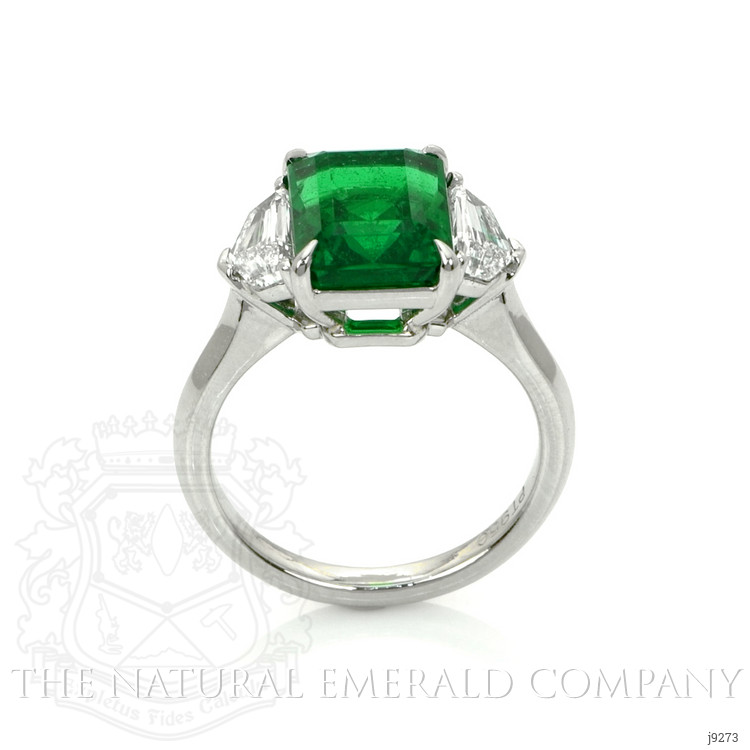4.07 Ct. Emerald Natural Diamond Three Stone Ring, Platinum 950