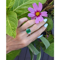 4.07 Ct. Emerald Natural Diamond Three Stone Ring, Platinum 950 Life Style