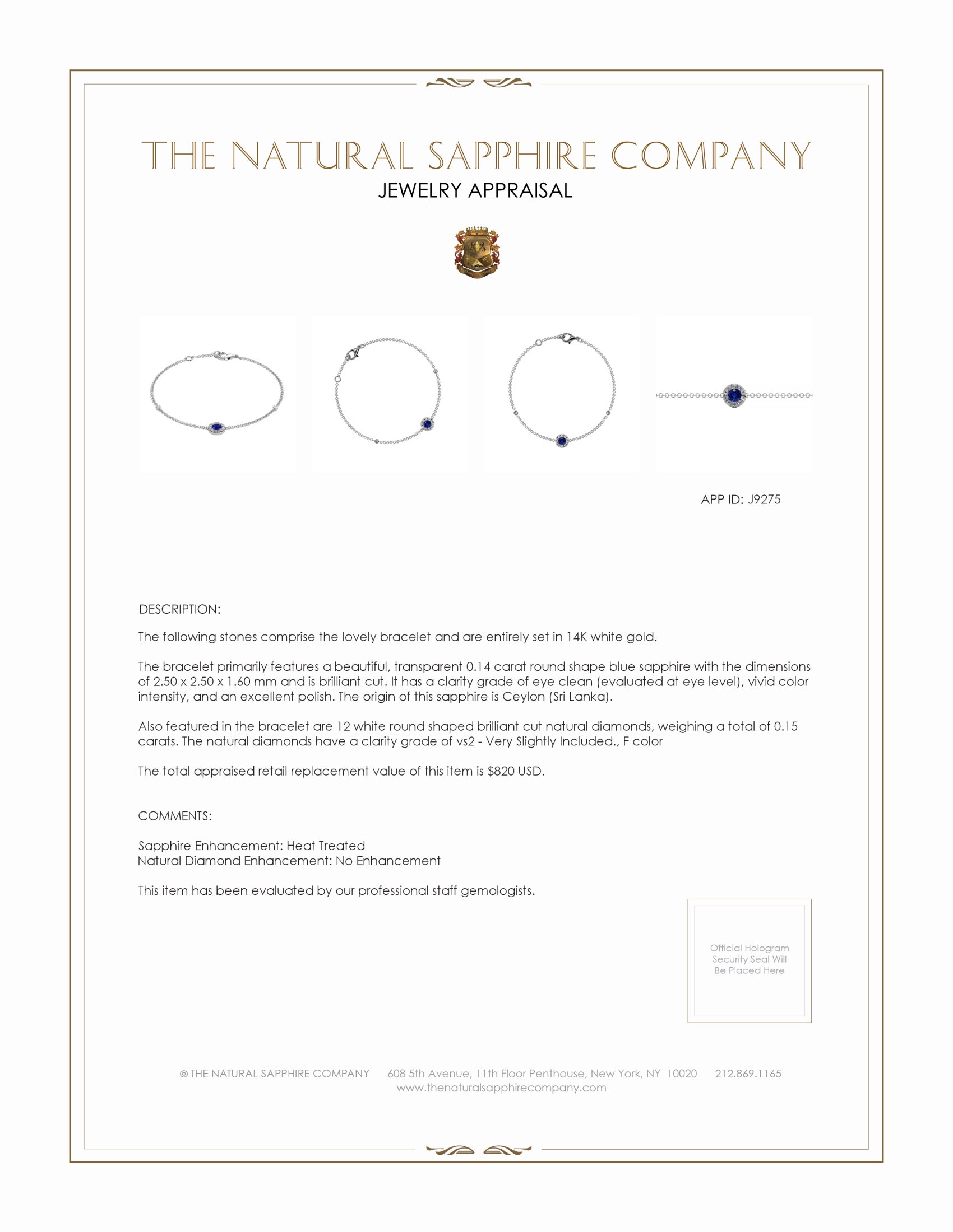 0.14 Ct.Tw. Blue Sapphire and Natural Diamond Pave Bracelet, 14K White Gold