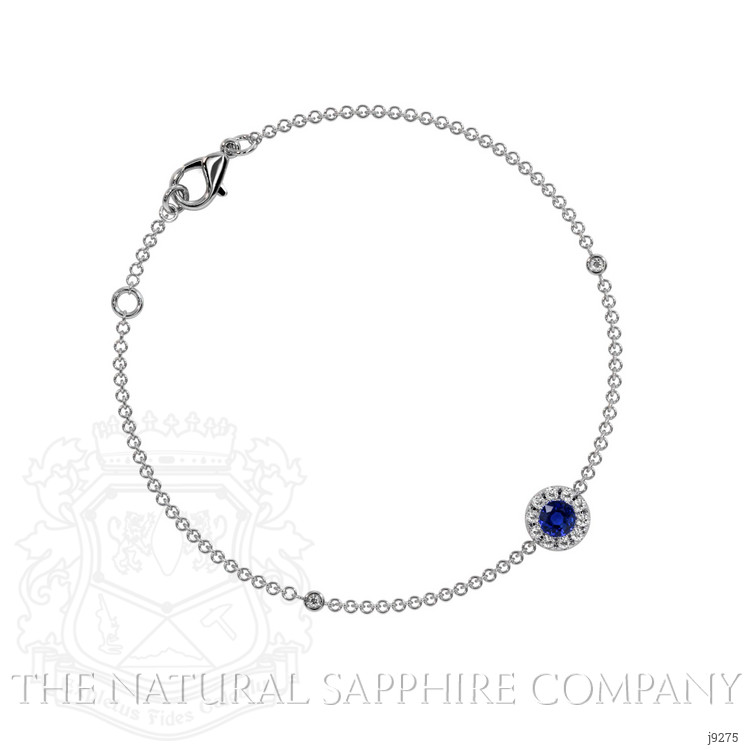 0.14 Ct.Tw. Blue Sapphire and Natural Diamond Pave Bracelet, 14K White Gold