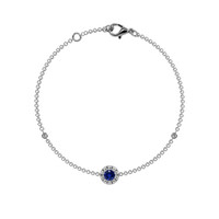 0.14 Ct.Tw. Blue Sapphire and Natural Diamond Pave Bracelet, 14K White Gold Image