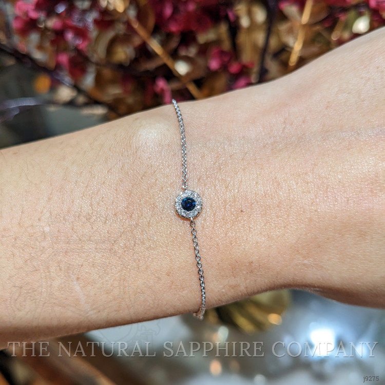 0.14 Ct.Tw. Blue Sapphire and Natural Diamond Pave Bracelet, 14K White Gold