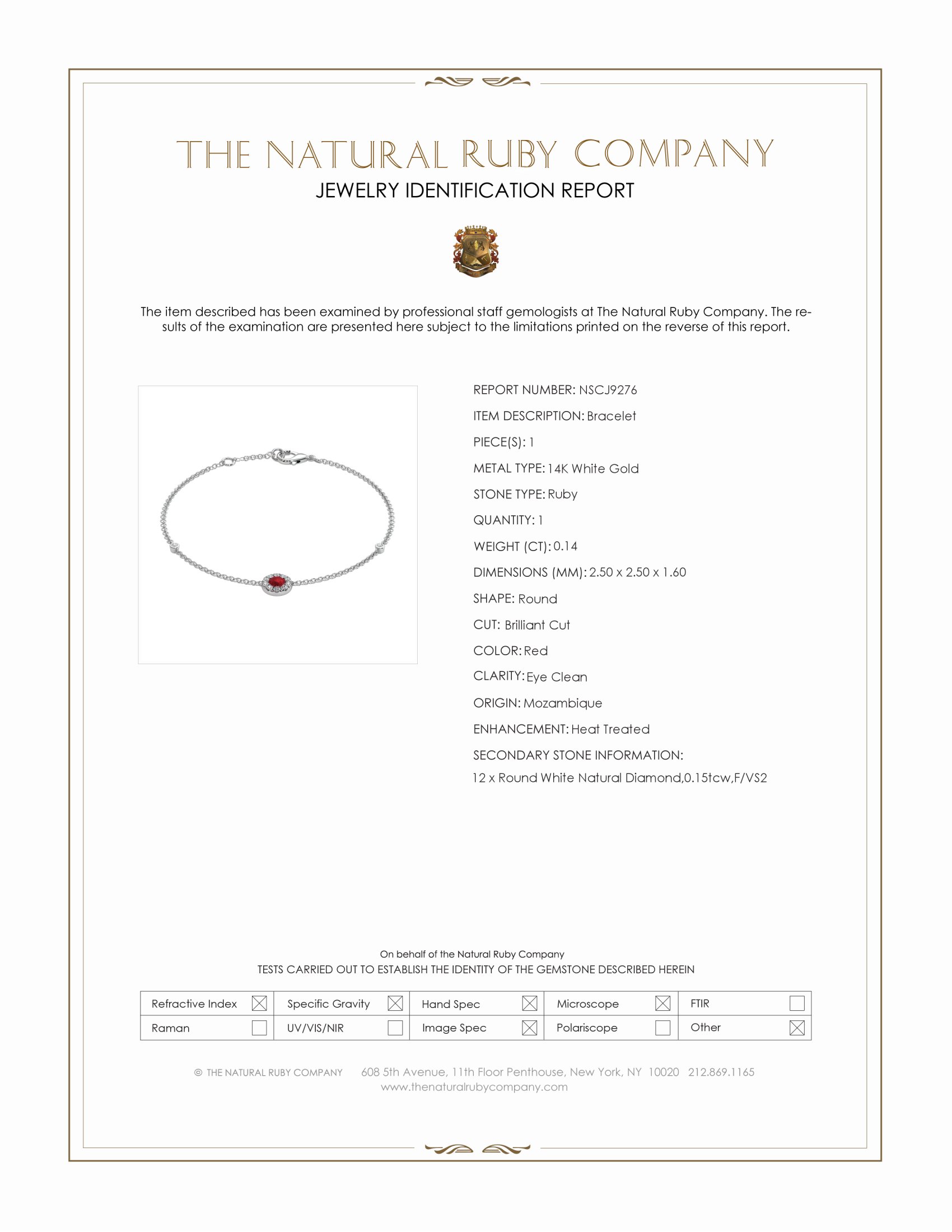 0.14 Ct.Tw. Ruby and Natural Diamond Pave Bracelet, 14K White Gold