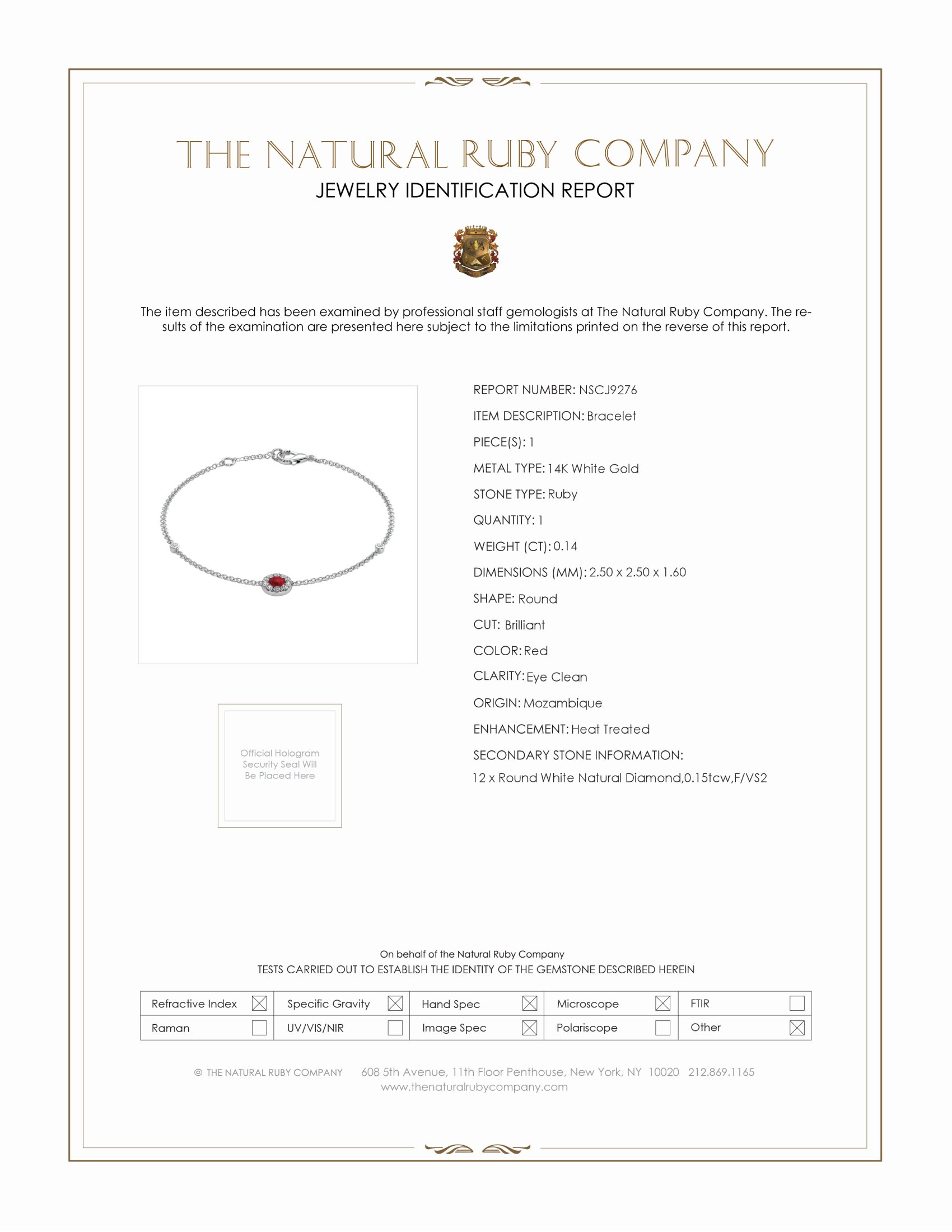 0.14 Ct.Tw. Ruby Natural Diamond Pave Bracelet, 14K White Gold