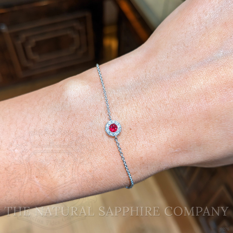 0.14 Ct.Tw. Ruby and Natural Diamond Pave Bracelet, 14K White Gold