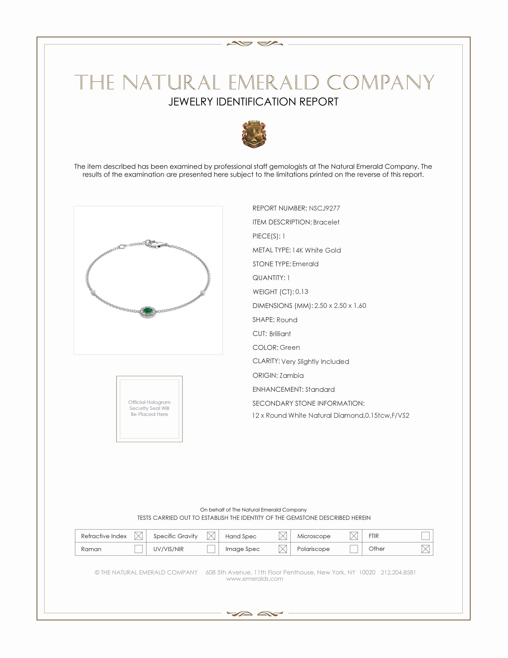 0.13 Ct.Tw. Emerald and Natural Diamond Pave Bracelet, 14K White Gold