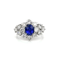 1.50 Ct. Blue Sapphire and Natural Diamond Antique Style Ring, 14K White Gold Video
