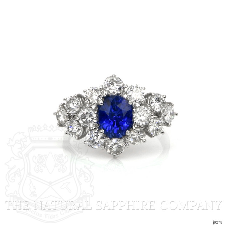 1.50 Ct. Blue Sapphire and Natural Diamond Antique Style Ring, 14K White Gold