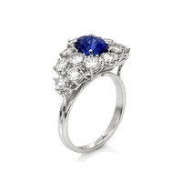 1.50 Ct. Blue Sapphire and Natural Diamond Antique Style Ring, 14K White Gold Image